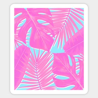 Monstera, Spider Palm, Tropical Leaves, Pink and Blue Sticker